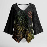 Aloha Hawaii Kalo Kimono Sleeve Blouse Reggae Taro Polynesian Pattern - Polynesian Pride