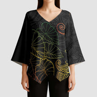 Aloha Hawaii Kalo Kimono Sleeve Blouse Reggae Taro Polynesian Pattern - Polynesian Pride