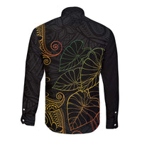 Aloha Hawaii Kalo Long Sleeve Button Shirt Reggae Taro Polynesian Pattern - Polynesian Pride