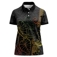 Aloha Hawaii Kalo Women Polo Shirt Reggae Taro Polynesian Pattern LT14 Female Black - Polynesian Pride