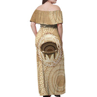 Tonga Skink Kava Bowl Off Shoulder Maxi Dress Vintage Tongan Ngatu Pattern