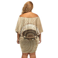 Tonga Skink Kava Bowl Off Shoulder Short Dress Vintage Tongan Ngatu Pattern