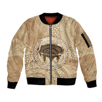 Tonga Skink Kava Bowl Sleeve Zip Bomber Jacket Vintage Tongan Ngatu Pattern LT14 Unisex Brown - Polynesian Pride