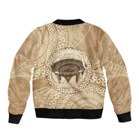 Tonga Skink Kava Bowl Sleeve Zip Bomber Jacket Vintage Tongan Ngatu Pattern LT14 - Polynesian Pride