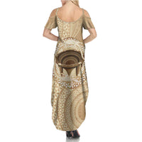 Tonga Skink Kava Bowl Summer Maxi Dress Vintage Tongan Ngatu Pattern