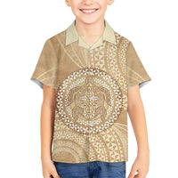Tonga Ngatu Turtle Family Matching Summer Maxi Dress and Hawaiian Shirt Vintage Tongan Tapa Cloth LT14 Son's Shirt Brown - Polynesian Pride