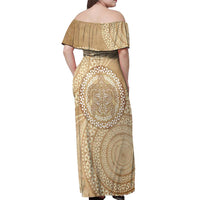 Tonga Ngatu Turtle Off Shoulder Maxi Dress Vintage Tongan Tapa Cloth