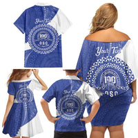 Queen Salote College 100th Anniversary Personalized Family Matching Off Shoulder Short Dress and Hawaiian Shirt Est 1926 Kolisi Fefine Tongan Ngatu Pattern