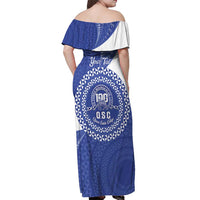 Queen Salote College 100th Anniversary Personalized Off Shoulder Maxi Dress Est 1926 Kolisi Fefine Tongan Ngatu Pattern
