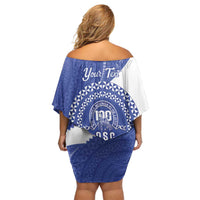 Queen Salote College 100th Anniversary Personalized Off Shoulder Short Dress Est 1926 Kolisi Fefine Tongan Ngatu Pattern