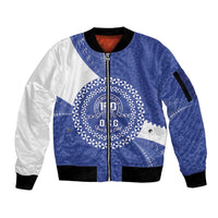 Queen Salote College 100th Anniversary Personalized Sleeve Zip Bomber Jacket Est 1926 Kolisi Fefine Tongan Ngatu Pattern LT14 Unisex Blue - Polynesian Pride