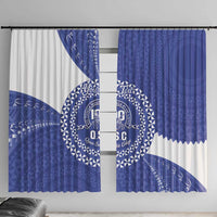 Queen Salote College 100th Anniversary Personalized Window Curtain Est 1926 Kolisi Fefine Tongan Ngatu Pattern LT14 With Hooks Blue - Polynesian Pride