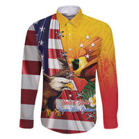 Personalised United States And Papua New Guinea Family Matching Mermaid Dress and Hawaiian Shirt USA Eagle With PNG Bird Of Paradise LT14 Dad's Shirt - Long Sleeve Red - Polynesian Pride