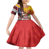 Personalised United States And Papua New Guinea Family Matching Off The Shoulder Long Sleeve Dress and Hawaiian Shirt USA Eagle With PNG Bird Of Paradise LT14 Daughter's Dress Red - Polynesian Pride