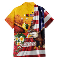 Personalised United States And Papua New Guinea Family Matching Off The Shoulder Long Sleeve Dress and Hawaiian Shirt USA Eagle With PNG Bird Of Paradise LT14 - Polynesian Pride