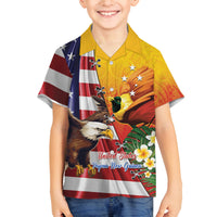 Personalised United States And Papua New Guinea Family Matching Tank Maxi Dress and Hawaiian Shirt USA Eagle With PNG Bird Of Paradise LT14 Son's Shirt Red - Polynesian Pride