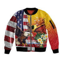 Personalised United States And Papua New Guinea Sleeve Zip Bomber Jacket USA Eagle With PNG Bird Of Paradise