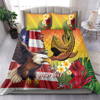 Personalised United States And Hawaii Bedding Set USA Eagle With Hawaiian Shark Tattoo
