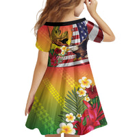 Personalised United States And Hawaii Family Matching Long Sleeve Bodycon Dress and Hawaiian Shirt USA Eagle With Hawaiian Shark Tattoo