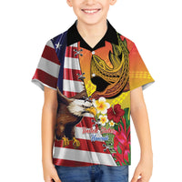 Personalised United States And Hawaii Family Matching Off The Shoulder Long Sleeve Dress and Hawaiian Shirt USA Eagle With Hawaiian Shark Tattoo LT14 Son's Shirt Red - Polynesian Pride