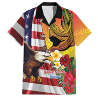 Personalised United States And Hawaii Family Matching Summer Maxi Dress and Hawaiian Shirt USA Eagle With Hawaiian Shark Tattoo LT14 Dad's Shirt - Short Sleeve Red - Polynesian Pride