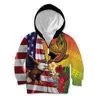 Personalised United States And Hawaii Kid Hoodie USA Eagle With Hawaiian Shark Tattoo