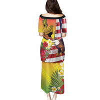 Personalised United States And Hawaii Puletasi USA Eagle With Hawaiian Shark Tattoo