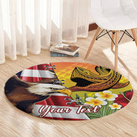 Personalised United States And Hawaii Round Carpet USA Eagle With Hawaiian Shark Tattoo LT14 - Polynesian Pride