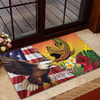 Personalised United States And Hawaii Rubber Doormat USA Eagle With Hawaiian Shark Tattoo LT14 - Polynesian Pride