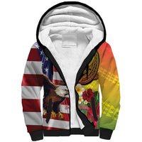 Personalised United States And Hawaii Sherpa Hoodie USA Eagle With Hawaiian Shark Tattoo