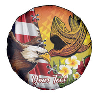 Personalised United States And Hawaii Spare Tire Cover USA Eagle With Hawaiian Shark Tattoo