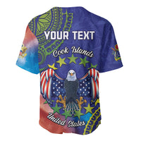Personalised United States And Cook Islands Baseball Jersey USA Eagle Mix Polynesian Pattern