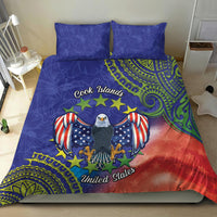 Personalised United States And Cook Islands Bedding Set USA Eagle Mix Polynesian Pattern