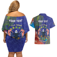 Personalised United States And Cook Islands Couples Matching Off Shoulder Short Dress and Hawaiian Shirt USA Eagle Mix Polynesian Pattern