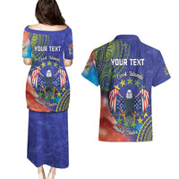 Personalised United States And Cook Islands Couples Matching Puletasi and Hawaiian Shirt USA Eagle Mix Polynesian Pattern