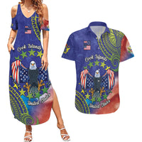 Personalised United States And Cook Islands Couples Matching Summer Maxi Dress and Hawaiian Shirt USA Eagle Mix Polynesian Pattern