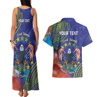 Personalised United States And Cook Islands Couples Matching Tank Maxi Dress and Hawaiian Shirt USA Eagle Mix Polynesian Pattern