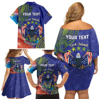 Personalised United States And Cook Islands Family Matching Off Shoulder Short Dress and Hawaiian Shirt USA Eagle Mix Polynesian Pattern