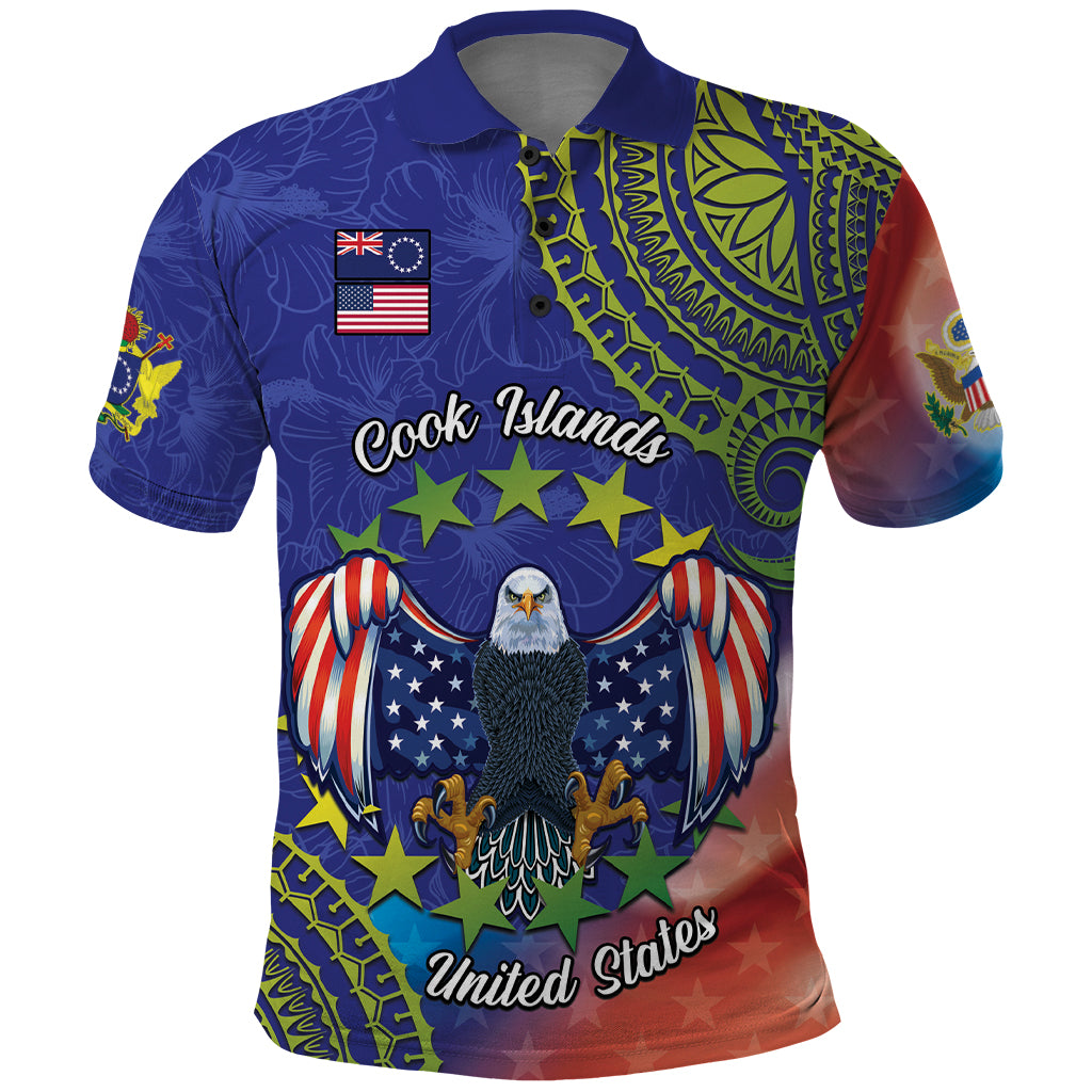 Personalised United States And Cook Islands Polo Shirt USA Eagle Mix Polynesian Pattern