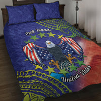 Personalised United States And Cook Islands Quilt Bed Set USA Eagle Mix Polynesian Pattern