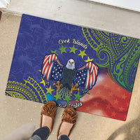 Personalised United States And Cook Islands Rubber Doormat USA Eagle Mix Polynesian Pattern