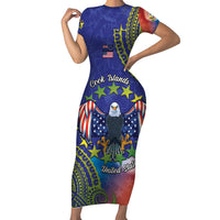 Personalised United States And Cook Islands Short Sleeve Bodycon Dress USA Eagle Mix Polynesian Pattern