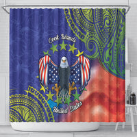 Personalised United States And Cook Islands Shower Curtain USA Eagle Mix Polynesian Pattern