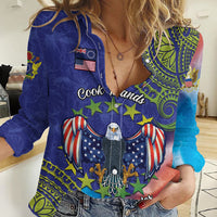 Personalised United States And Cook Islands Women Casual Shirt USA Eagle Mix Polynesian Pattern