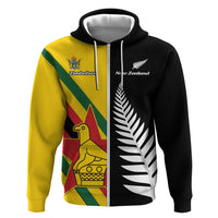Custom New Zealand and Zimbabwe Hoodie NZ Fern Zim Flag Half Style LT14 Zip Hoodie Black - Polynesian Pride