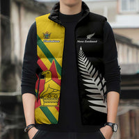 Custom New Zealand and Zimbabwe Sleeveless Puffer Jacket NZ Fern Zim Flag Half Style