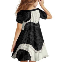Black Polynesia Tribal Octopus Tattoo Kid Short Sleeve Dress Pikake Lei Polynesian Pattern LT14 - Polynesian Pride