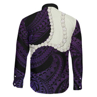 Purple Galaxy Polynesia Tribal Octopus Tattoo Family Matching Off The Shoulder Long Sleeve Dress and Hawaiian Shirt Pikake Lei Polynesian Pattern LT14 - Polynesian Pride
