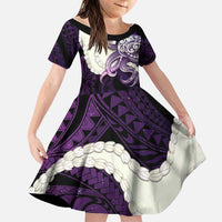 Purple Galaxy Polynesia Tribal Octopus Tattoo Family Matching Short Sleeve Bodycon Dress and Hawaiian Shirt Pikake Lei Polynesian Pattern LT14 Daughter's Dress Purple - Polynesian Pride