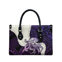 Purple Galaxy Polynesia Tribal Octopus Tattoo Leather Bag Pikake Lei Polynesian Pattern
